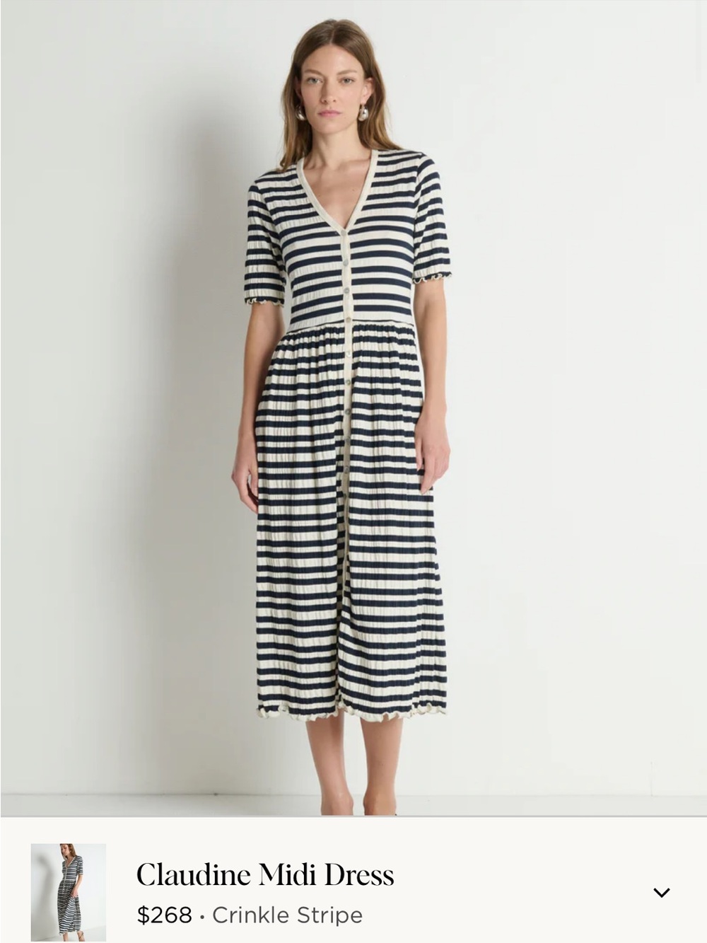 Nation LTD Claudine Dress with Striped Button-Front Midi Dress in Navy & Cream